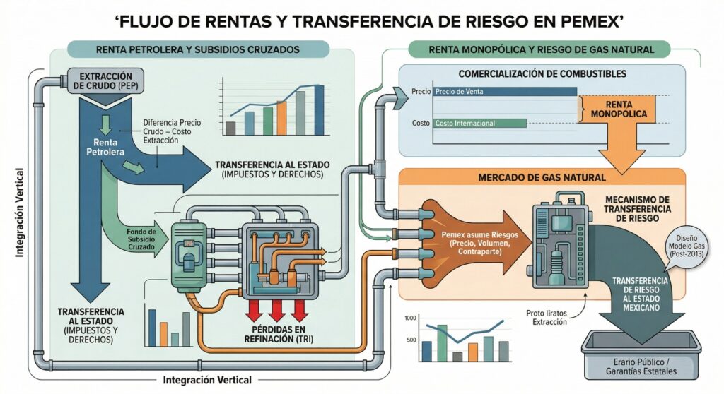 Flujo de rentas y transferencia de riesgo en PEMEX Renta petrolera y subsidios cruzados VS Renta monopólica y riesgo de gas natural